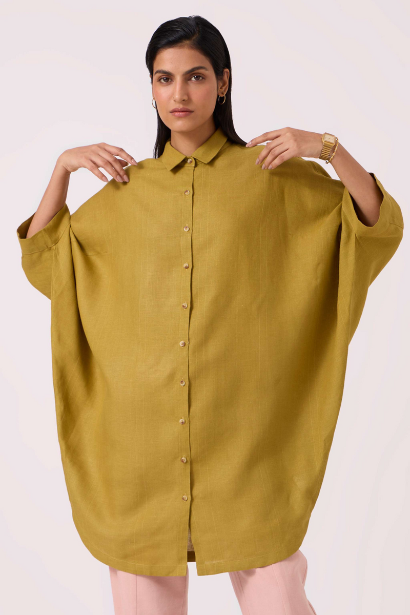 Perico Olive Linen Shirt linen by The Summer House in olive color for women in Singapore