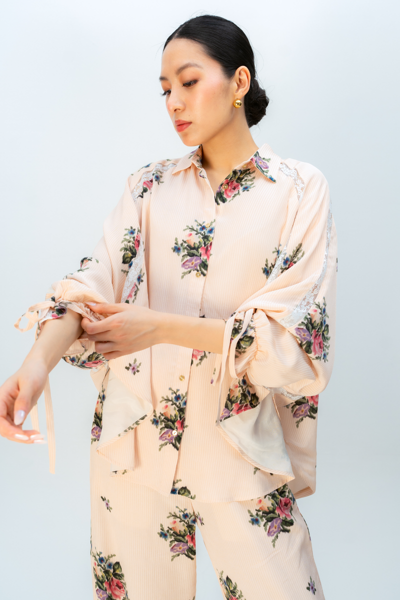 RAW ROMANCE CO-ORD SET crepe co-ord set by Ode to Odd in blush pink for women in Singapore