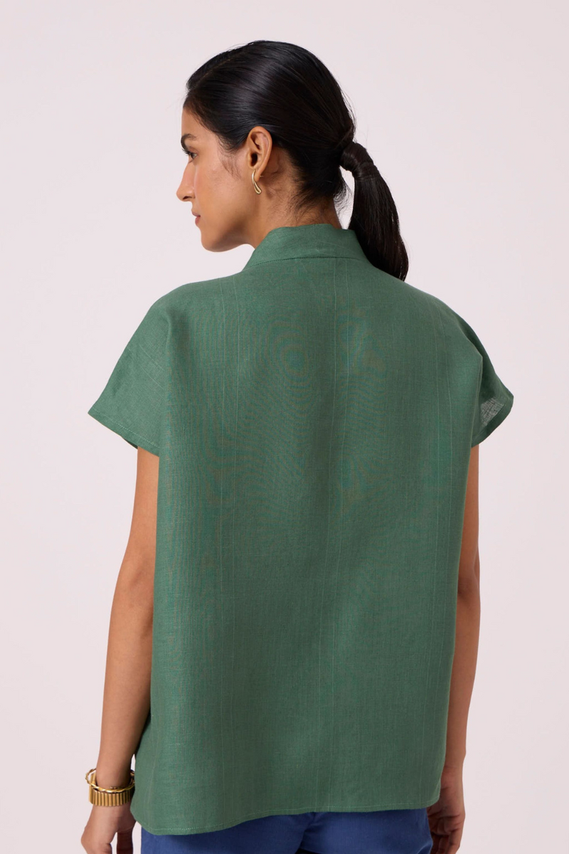 Orion Green Linen Top linen by The Summer House in green color for women in Singapore
