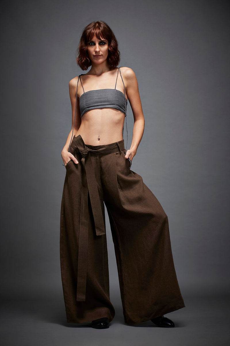 BREE TROUSERS IN BROWN linen by Chola in brown color for women in Singapore
