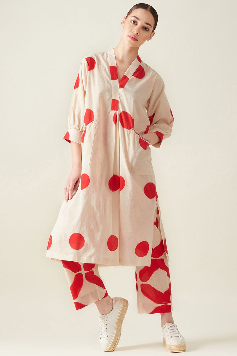 Polka Kurta Set cotton Light Kurta Sets by Aavidi in white color for women in Singapore