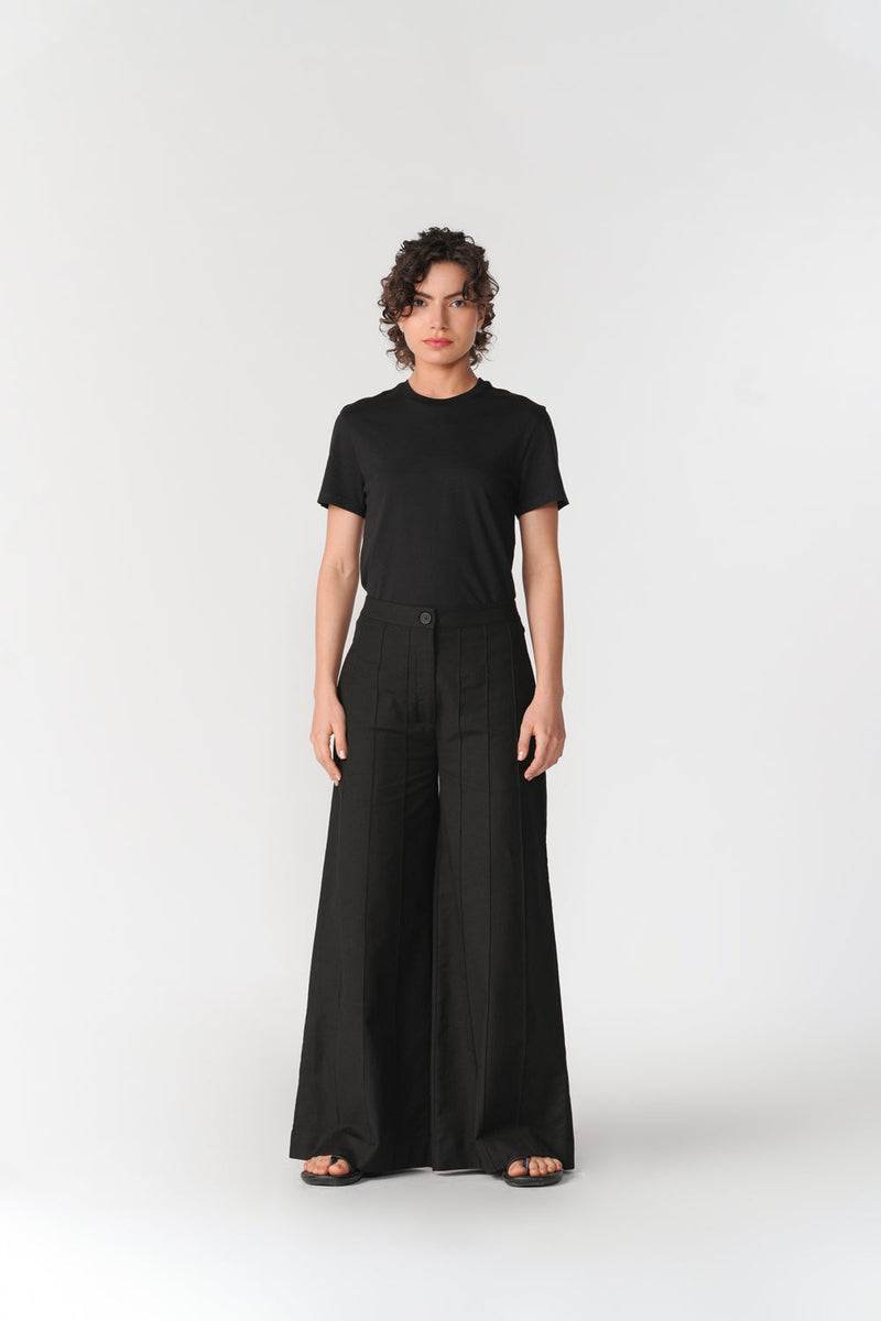 Wide Leg Pin-Tuck Pants pant/trouser by Turn Black in black for women in Singapore