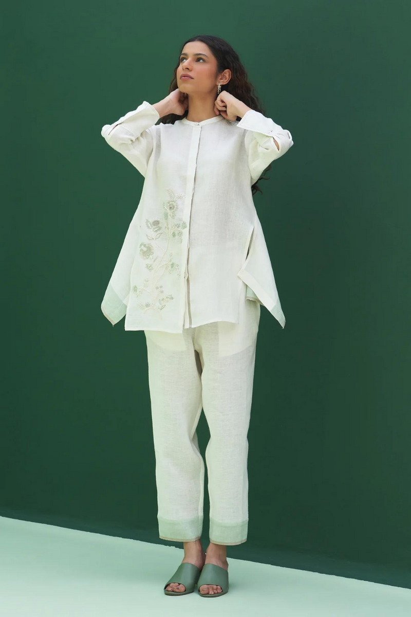Noi Hand-Embroidered Linen Top
- Ivory linen by Manan in ivory color for women in Singapore