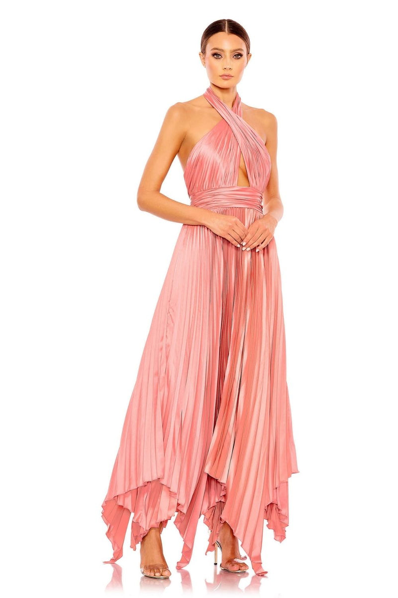 MD-11302 Flared Halter Dress-Pink satin by Mac Duggal in pink color for women in Singapore