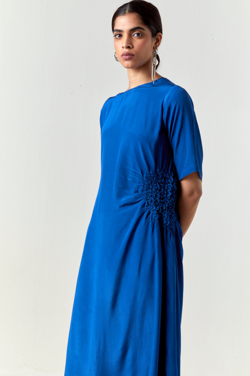 RUCHING TUNIC CO-ORD-ELECTRIC BLUE by THREE in blue color for women in Singapore