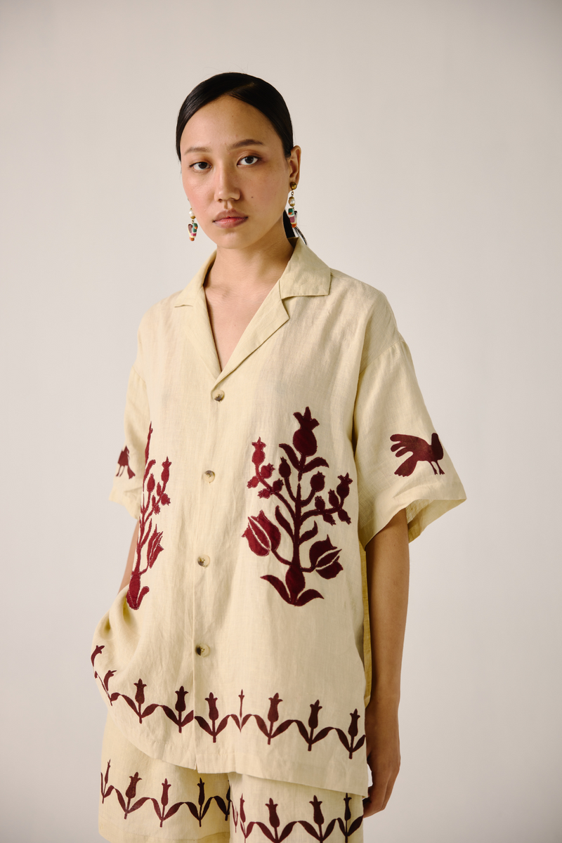 Unisex Set - Ivory Bird Applique linen by CORD in ivory for women in Singapore