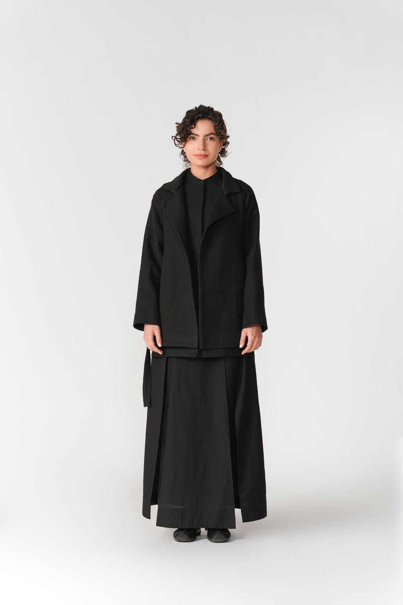 Chenille Short Overcoat jacket/overlay by Turn Black in black for women in Singapore