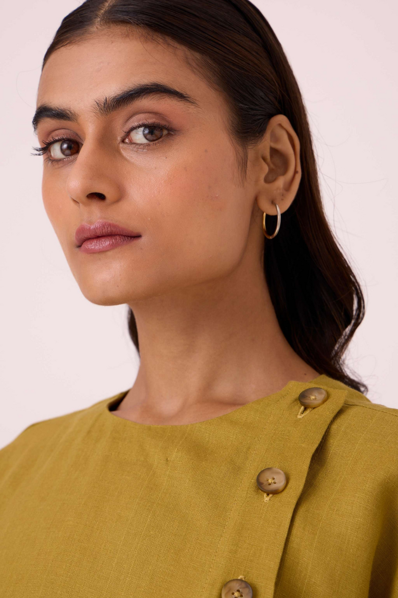 Liza Olive Linen Dress linen by The Summer House in mauve color for women in Singapore