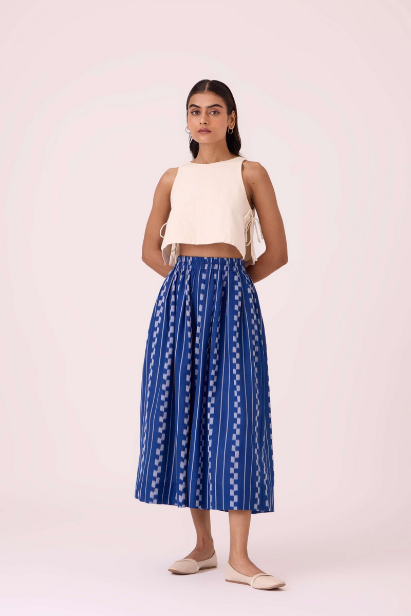 Douglas Blue Striped Ikat Pants cotton by The Summer House in blue color for women in Singapore
