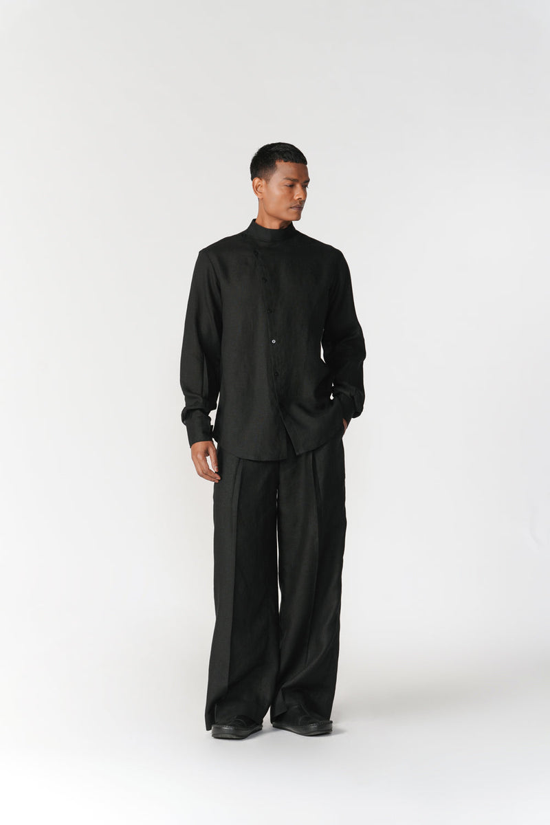 Asymmetric Front Panel Shirt top/shirt by Turn Black in black for men in Singapore