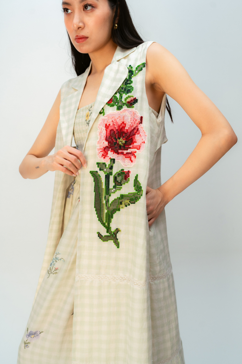 Summer Shimmer Trench linen jacket/overlay by Ode to Odd in green for women in Singapore