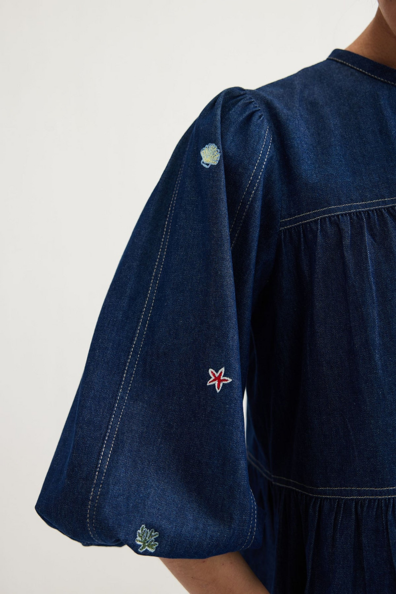 Deep Sea Sustainable Denim Peplum Top