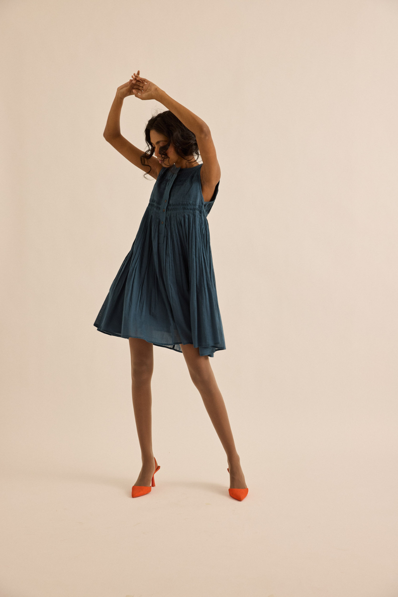 Aegean Dress mul dress by Khara Kapas in navy for women in Singapore