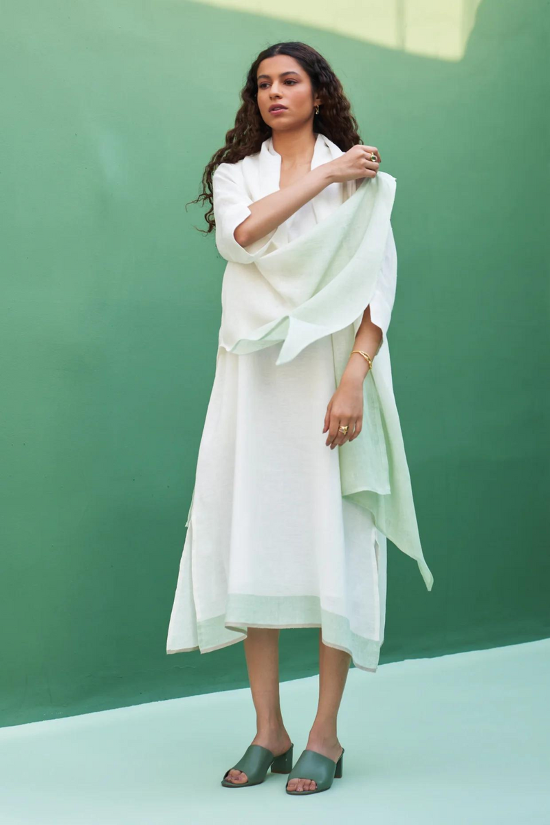 Harumi Linen Overlay- Mint linen by Manan in ivory color for women in Singapore