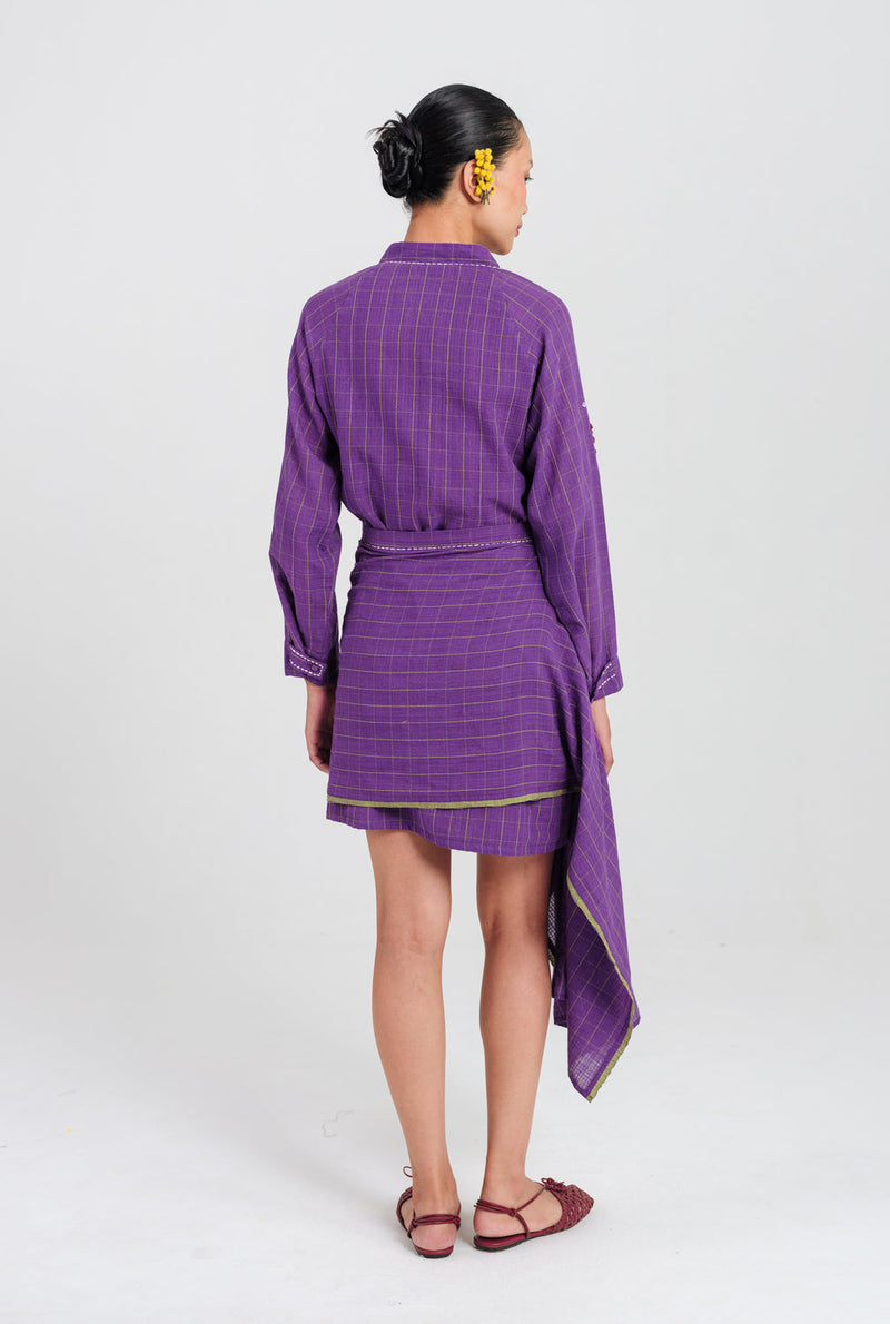 Drift Handloom Tunic Dress handwoven cotton dress by JodiLife in purple for women in Singapore