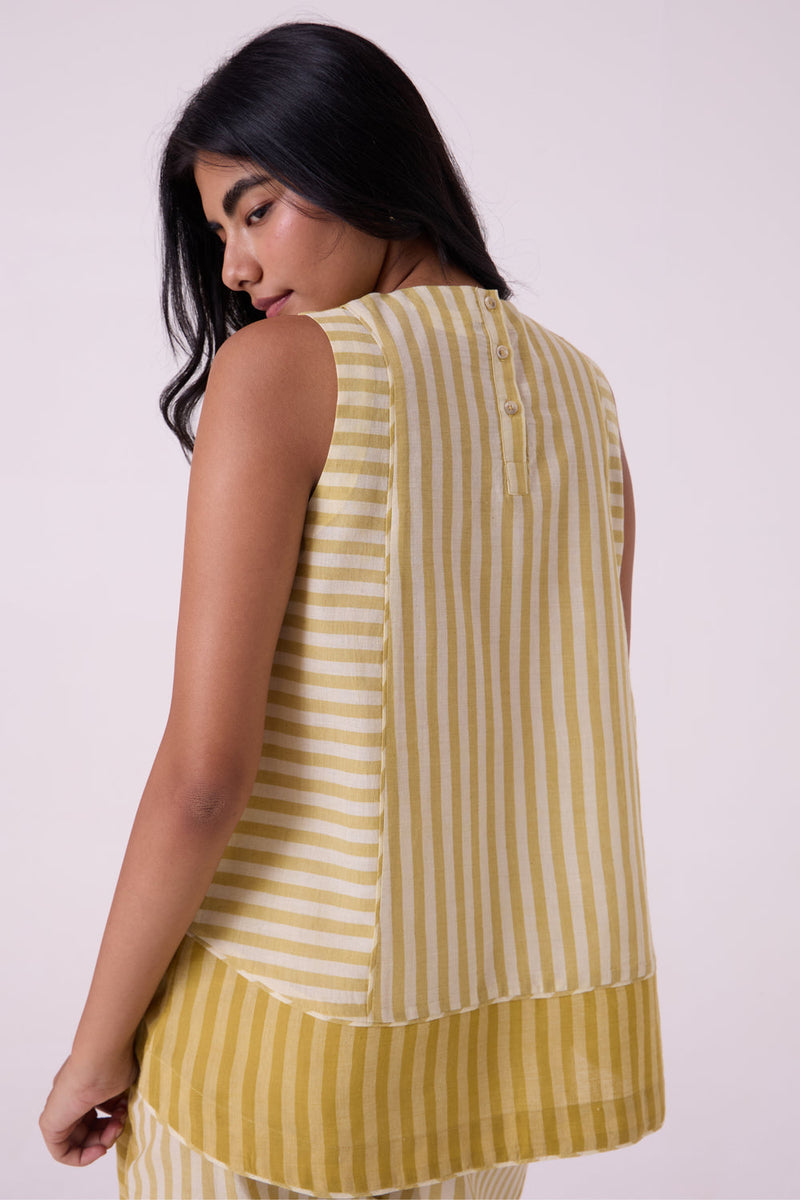 Asahi Yellow Striped Handwoven Tent top handwoven cotton top/shirt by The Summer House in yellow for women in Singapore