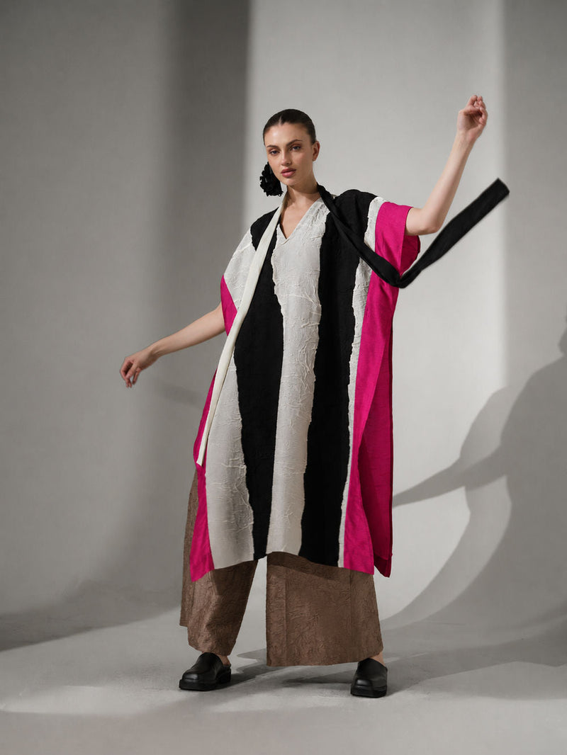 Anchor Kaftaan-Natural + Black + Pink crushed silk tunics and kaftans by Stoique in natural, black, pink for women in Singapore