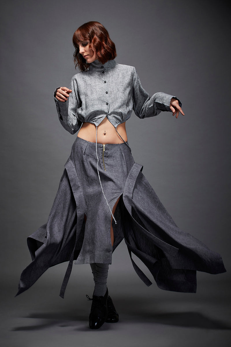 AYLA SKIRT linen by Chola in grey color for women in Singapore