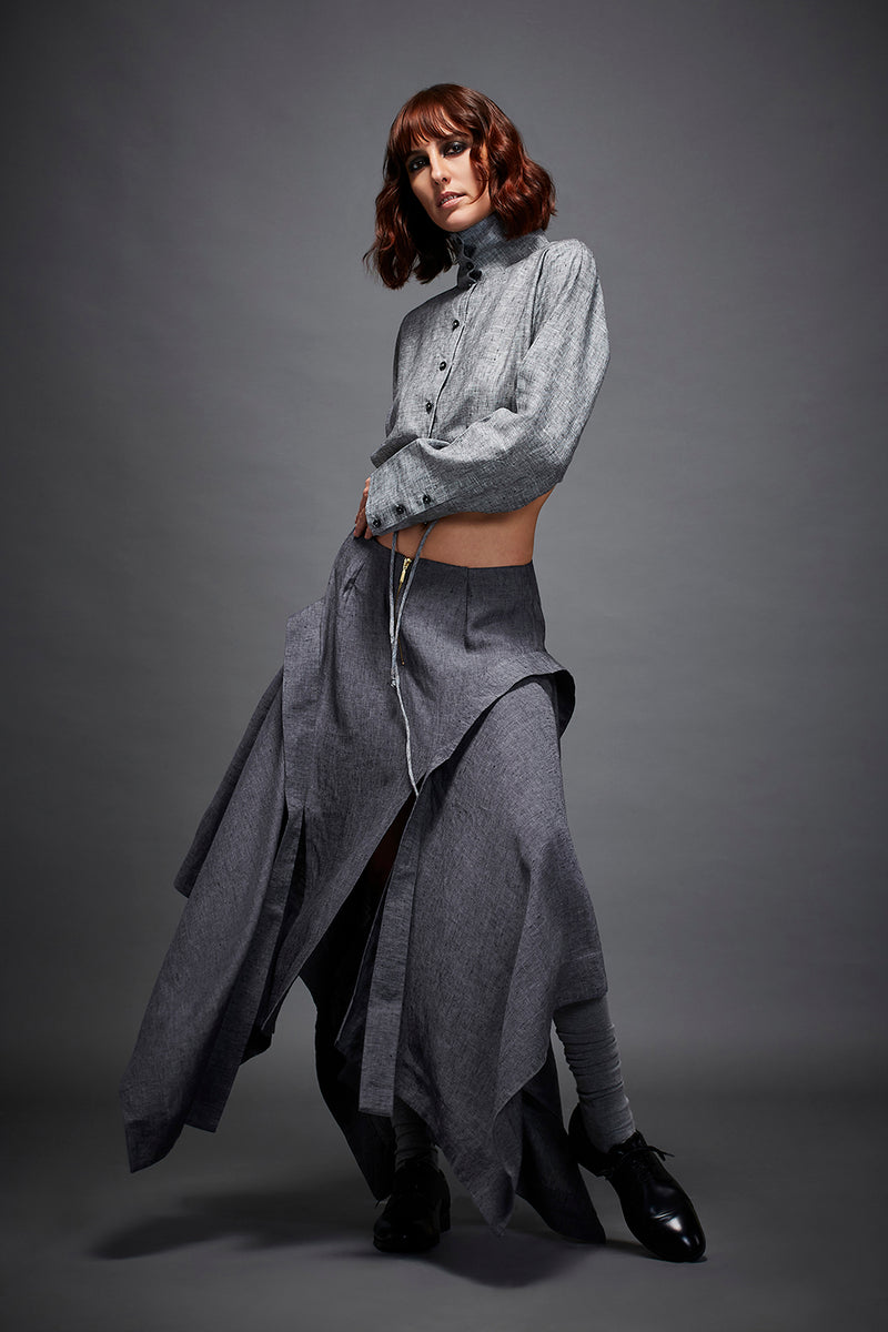 AYLA SKIRT linen by Chola in grey color for women in Singapore