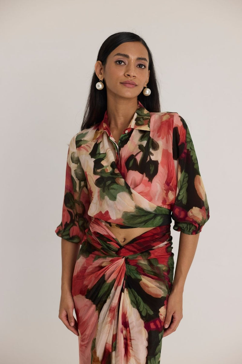 SCARLETT TIE-UP TOP & SKIRT SET mul by Yam in multi color for women in Singapore