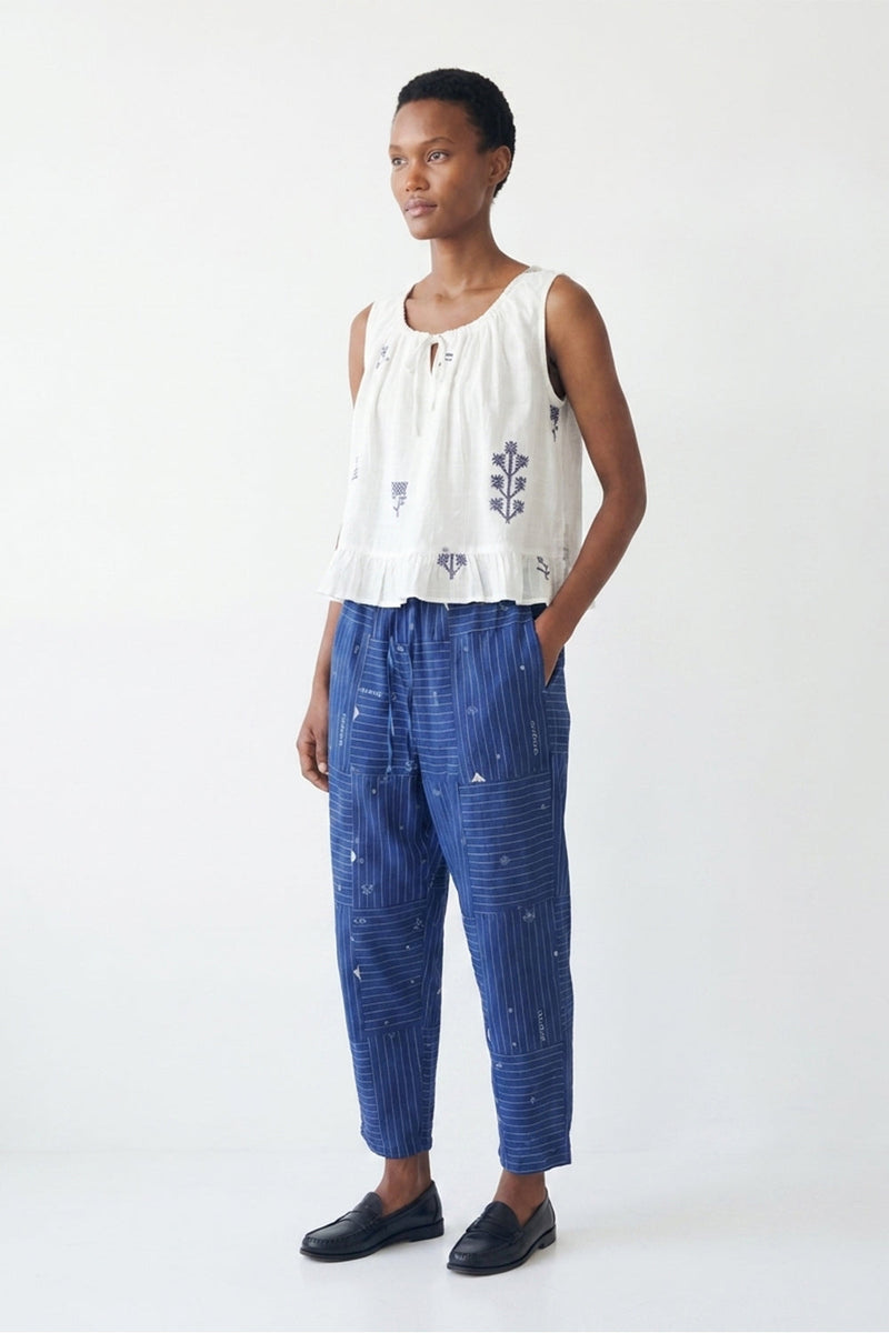 Alice Top-White Jamdani cotton jamdani top/shirt by World of Crow in white for women in Singapore