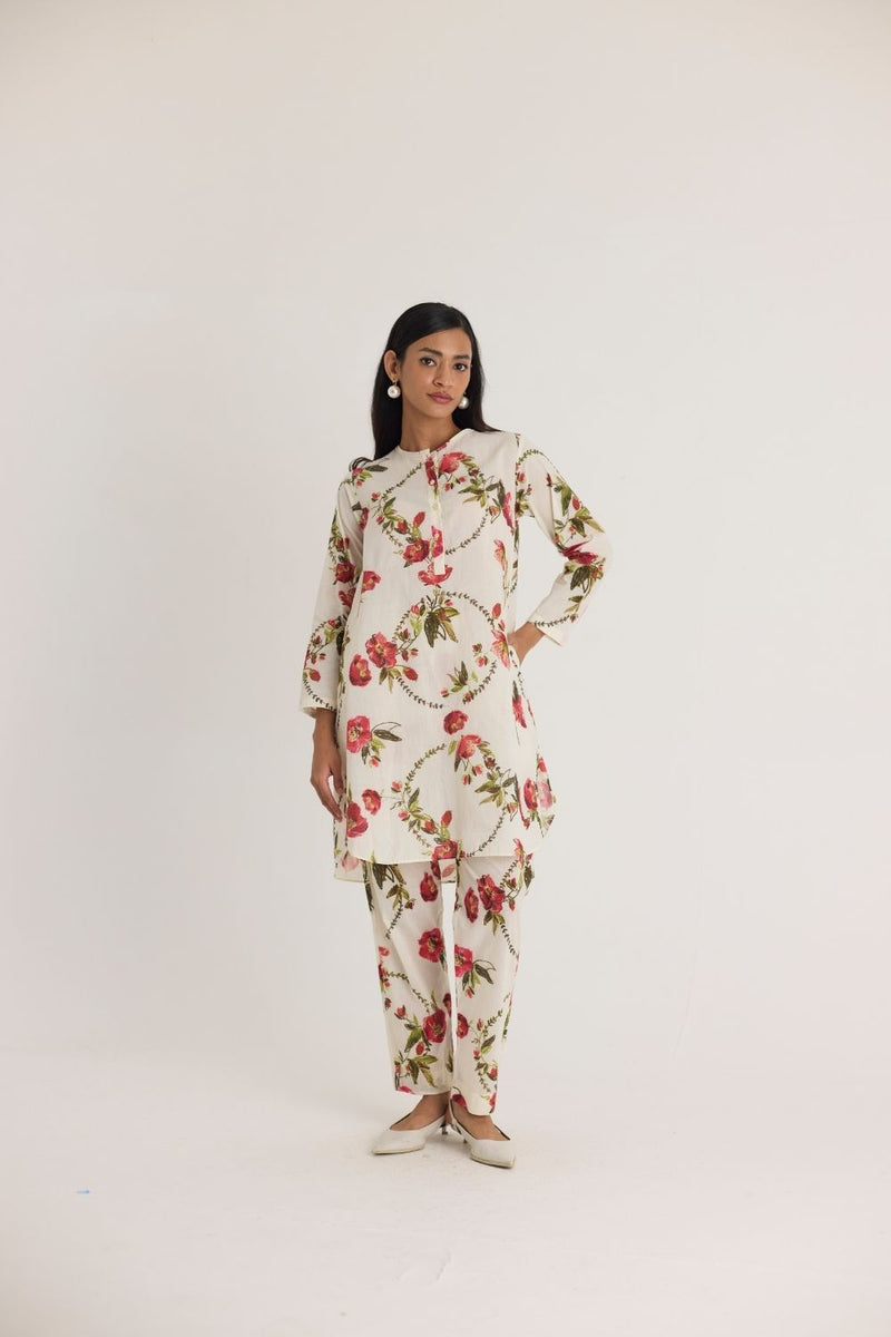 ROSITA COTTON SHORT KURTA SET by Yam in white color for women in Singapore