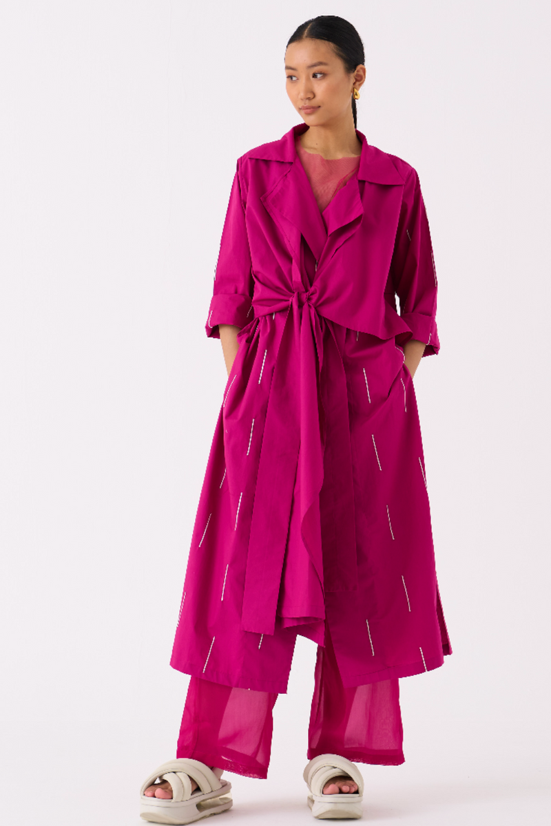 EMB. TIE JACKET CO-ORD 
(SET OF 2)-FUSCHIA poplin by THREE for women in Singapore