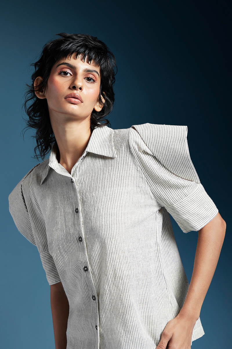 Phoenix Shirt-Bw Hairline Stripes cotton by Chola for women in Singapore