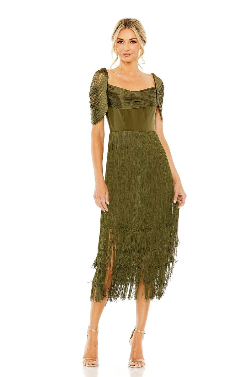 MD-20568 Fringes Midi Dress-Green by Mac Duggal in green color for women in Singapore