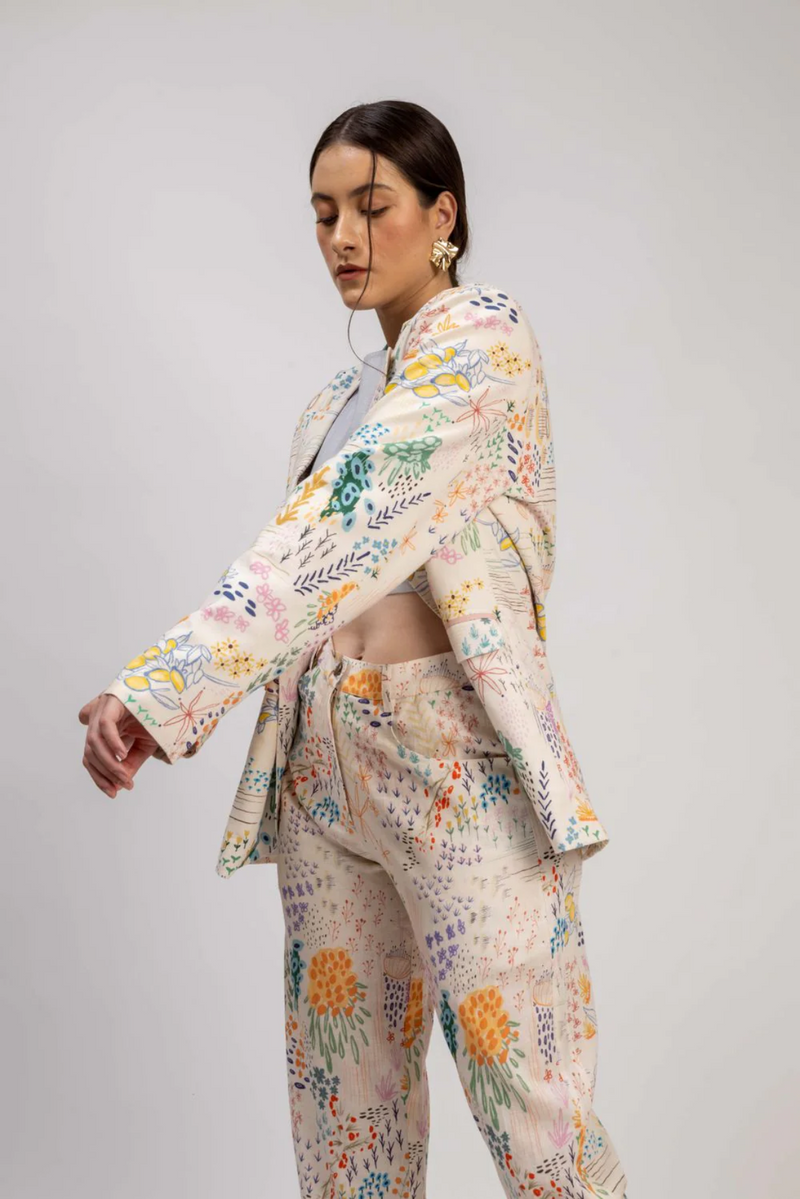LIZA PRINTED BLAZER linen by Doodlage in multi color for women in Singapore