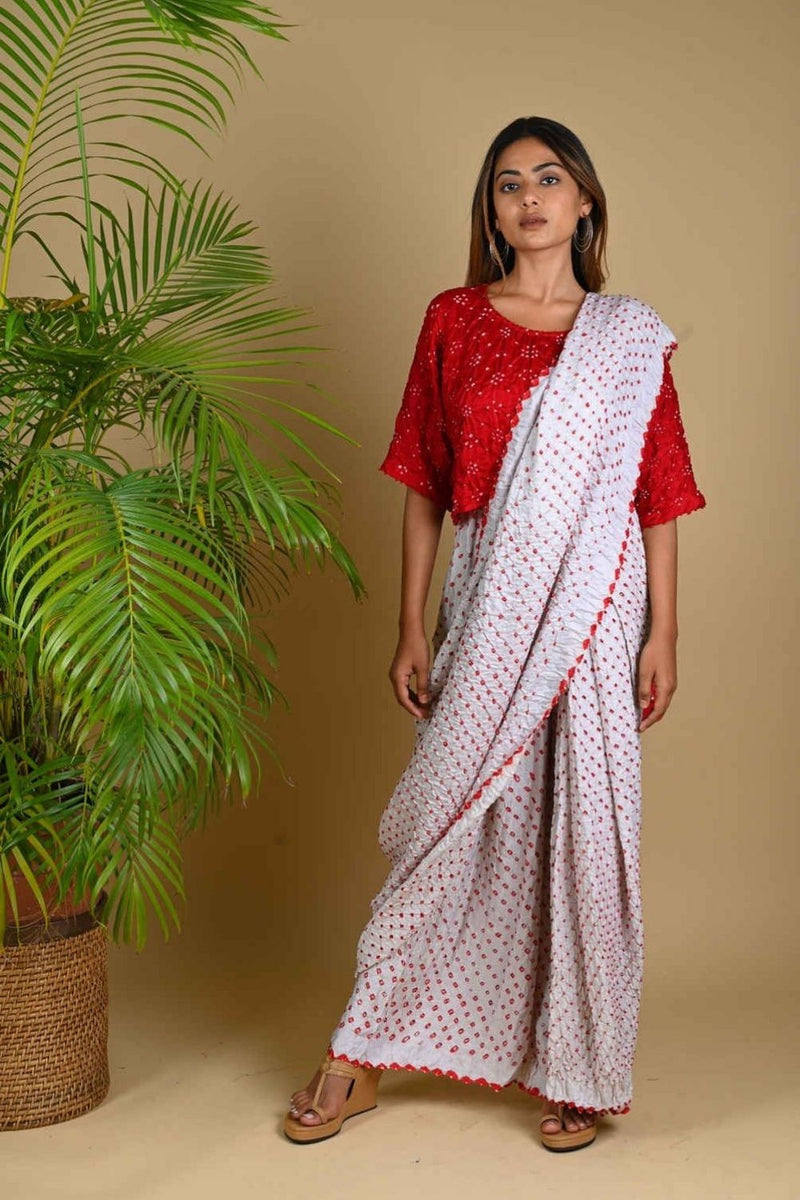 PANT SAREE-WHITE silk by Dyelogue in white color for women in Singapore
