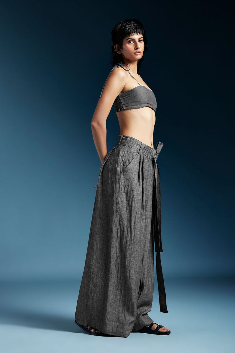 Skye Trousers in Grey-Charcoal Grey linen by Chola in grey color for women in Singapore