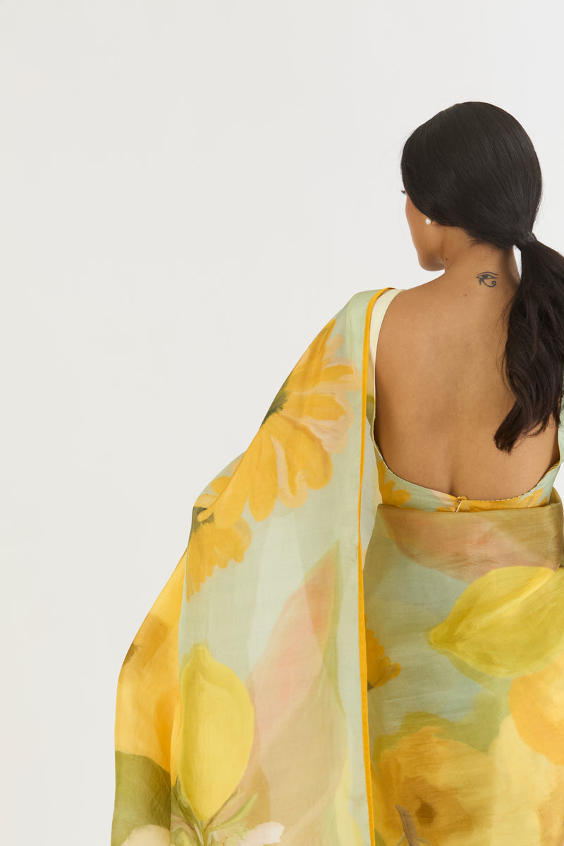 LEMONADE SAREE silk by Yam in yellow color for women in Singapore