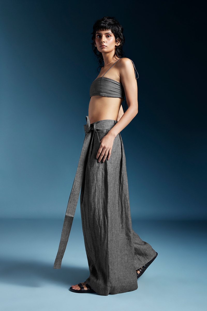 Skye Trousers in Grey-Charcoal Grey linen by Chola in grey color for women in Singapore
