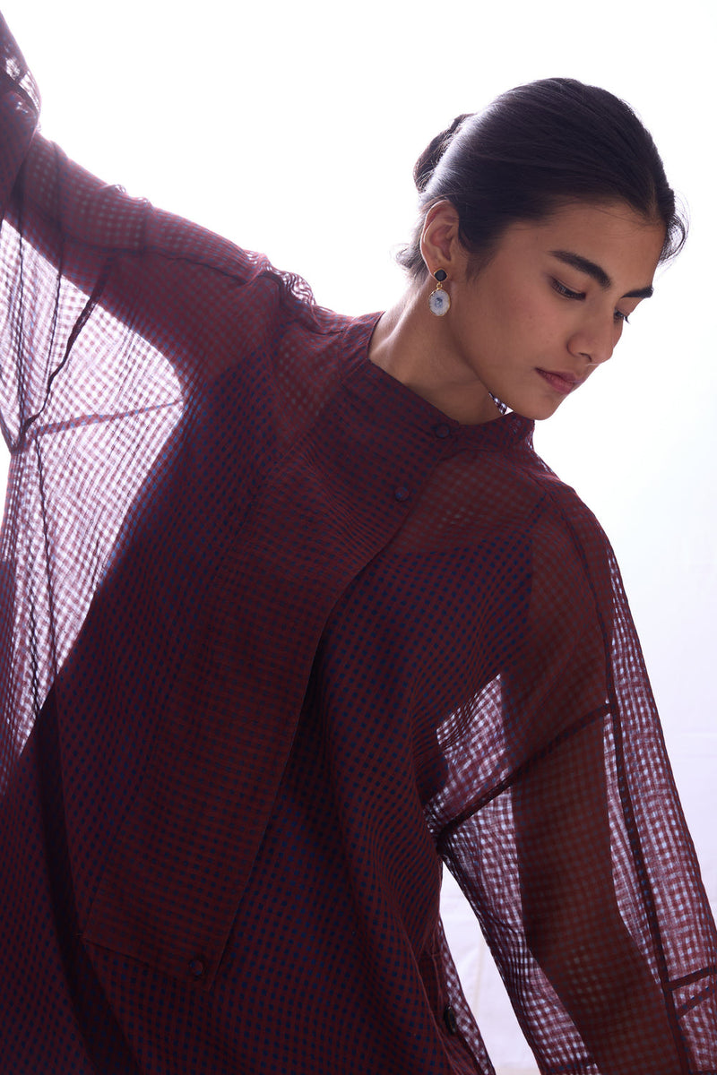 Fosco Blue Checkered HandwovenTunic handwoven silk cotton tunics/kaftan by The Summer House in blue for women in Singapore
