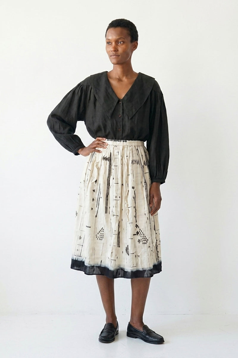 The Joy Skirt-Linear Jamdani Blend cotton jamdani skirt by World of Crow in off-white for women in Singapore