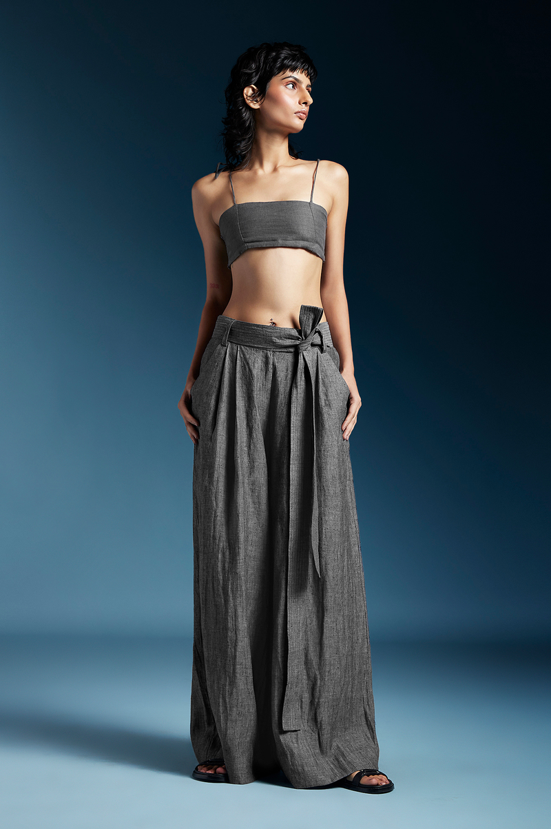 Skye Trousers in Grey-Charcoal Grey linen by Chola in grey color for women in Singapore