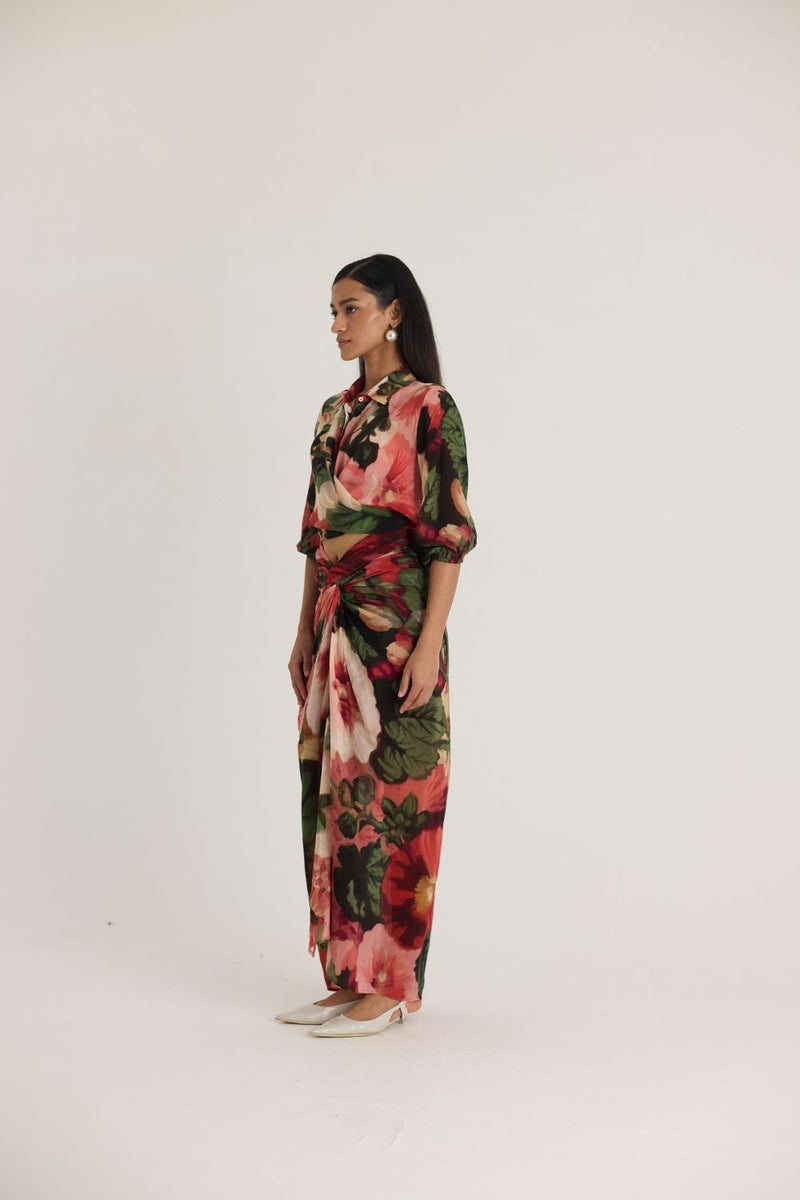 SCARLETT TIE-UP TOP & SKIRT SET mul by Yam in multi color for women in Singapore