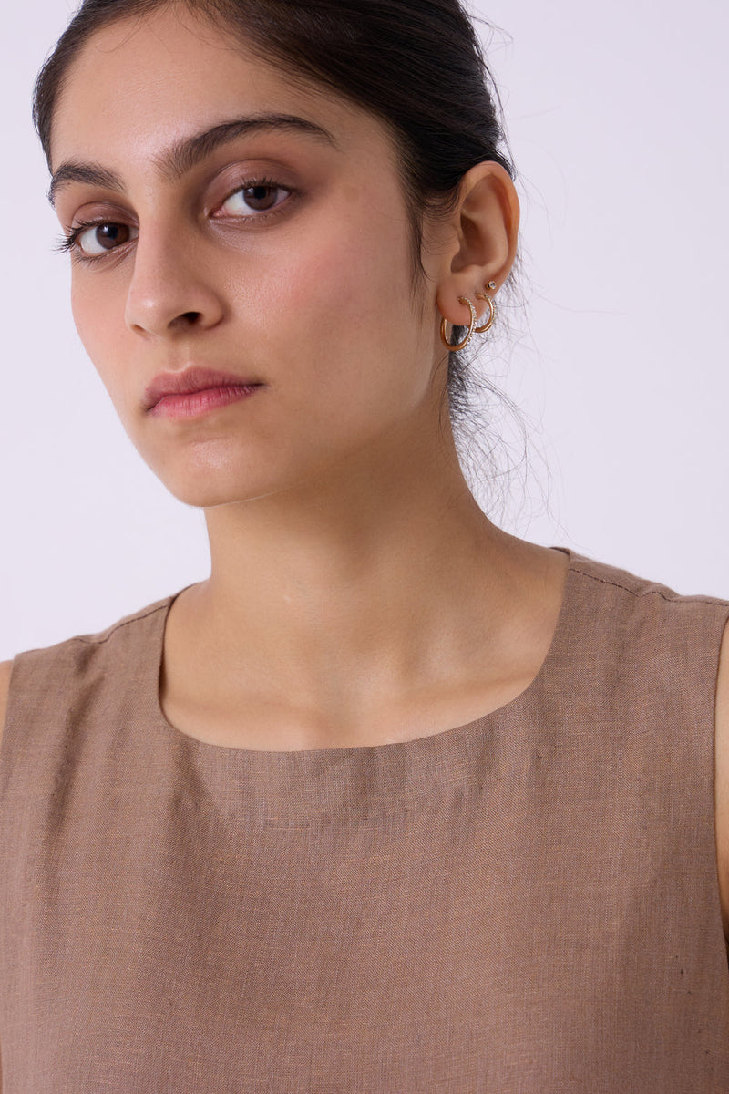 Sumi Brown Colourblocked Linen Midi Dress linen dress by The Summer House in brown for women in Singapore