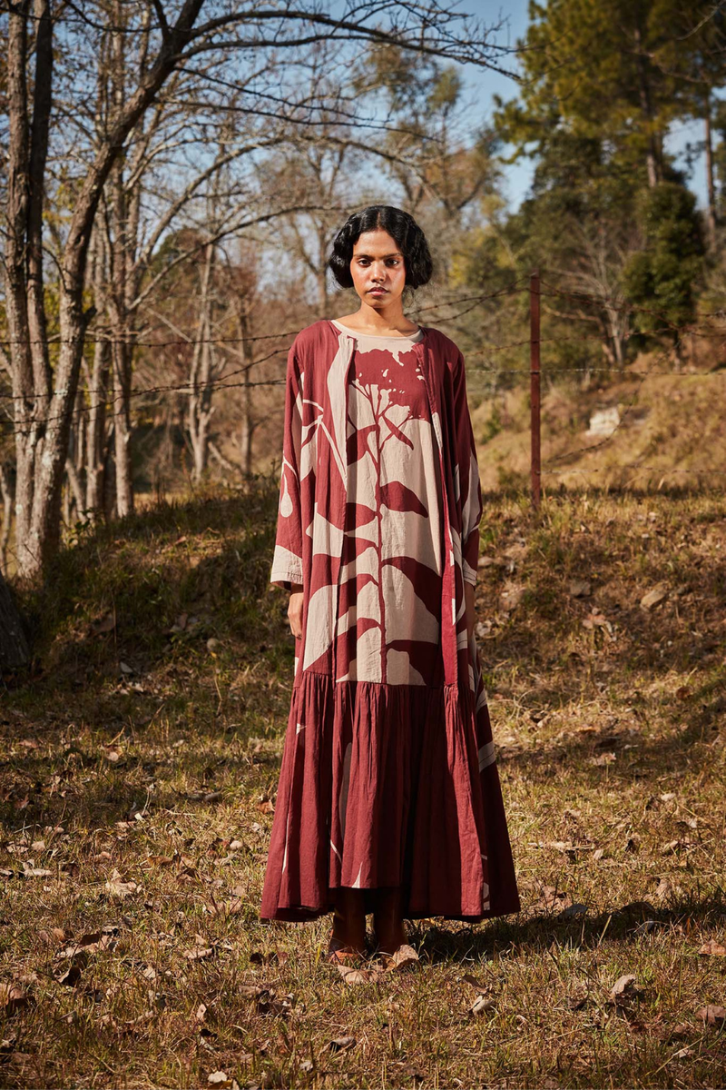 Cedar floral dress with overlay cotton by Khara Kapas in multi for women in Singapore