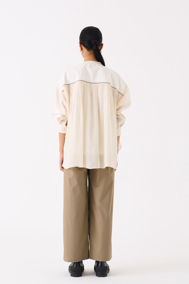 BAT SLEEVE TOP 
- IVORY chanderi by THREE in ivory color for women in Singapore