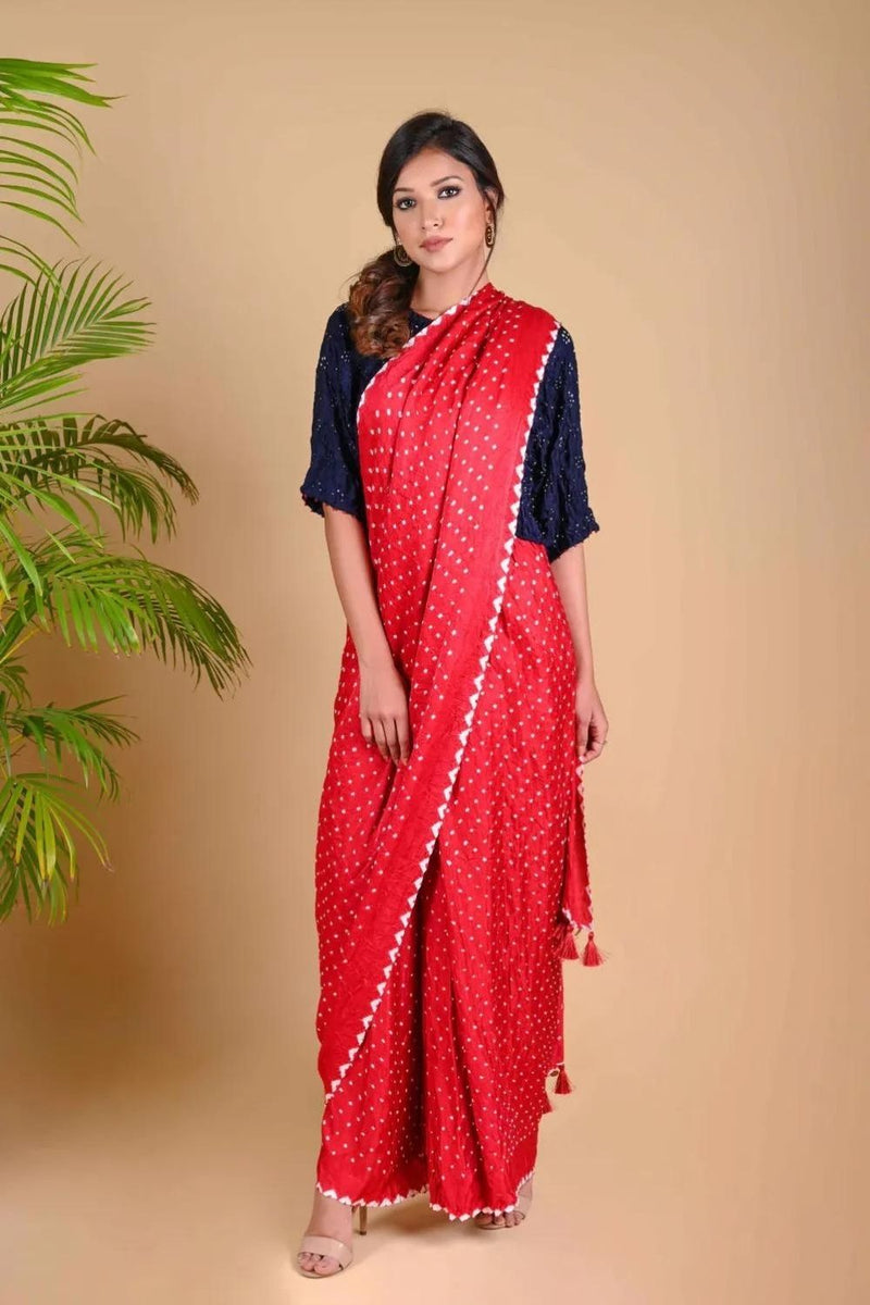 PANT SAREE-RED silk by Dyelogue in red color for women in Singapore