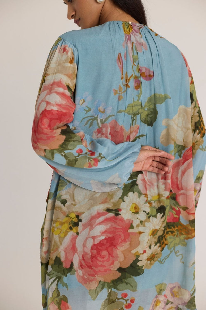 TAFFY EMBROIDERED SHORT DRESS by Yam in blue color for women in Singapore
