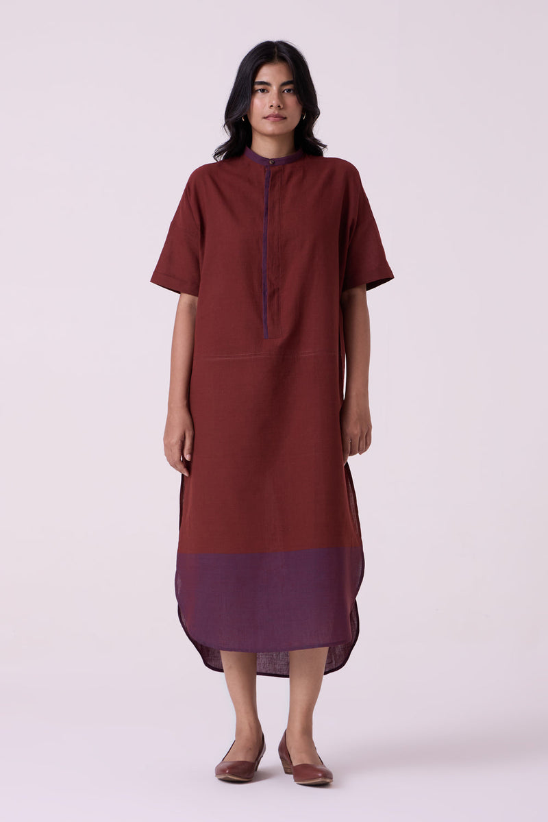 Hane Brown Colourblocked HandwovenTunic handwoven cotton tunics/kaftan by The Summer House in brown for women in Singapore