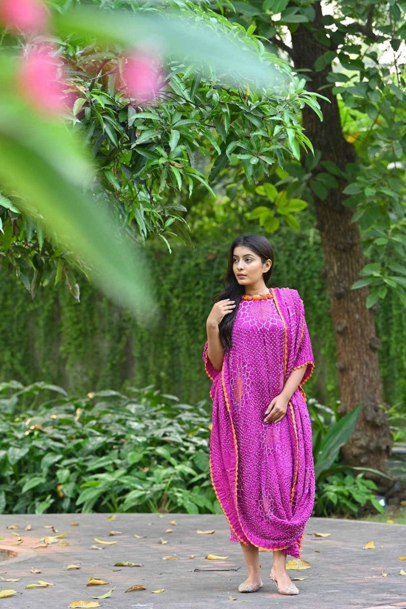 DRAPE DRESS - VALLEY OF FLOWERS-PINK silk by Dyelogue in pink color for women in Singapore