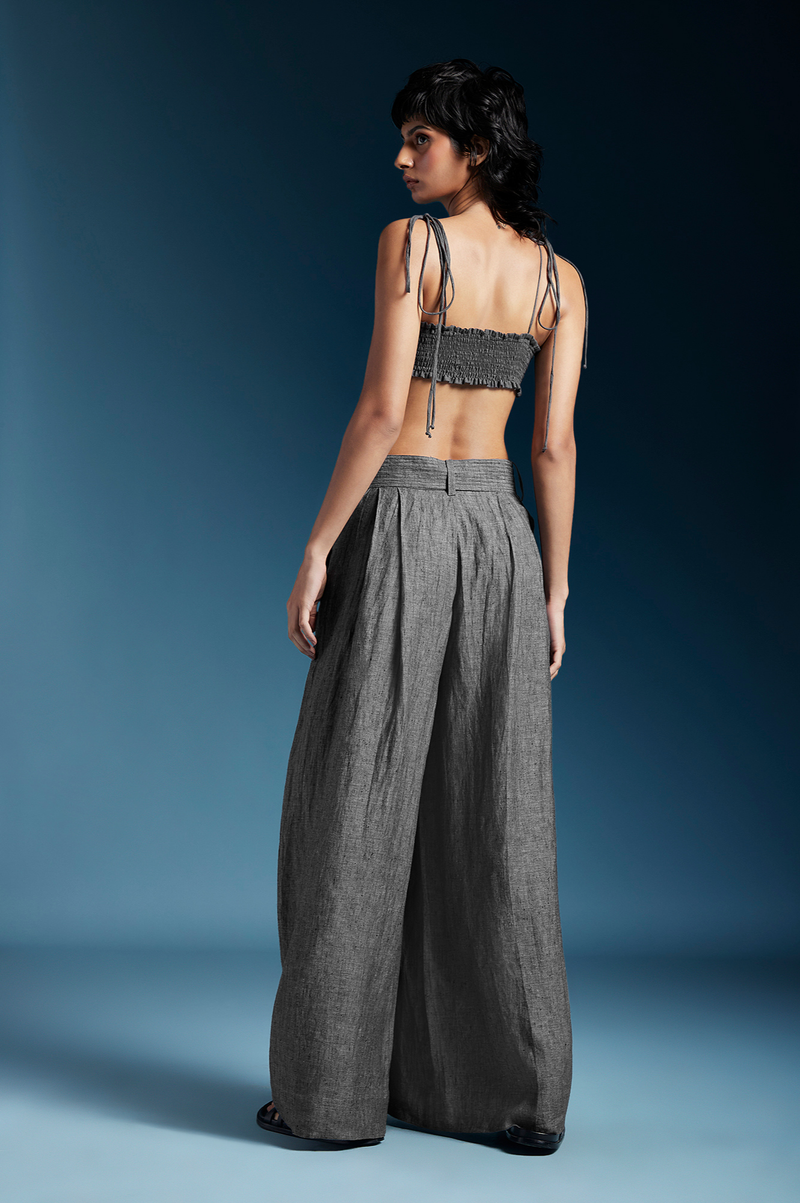 Skye Trousers in Grey-Charcoal Grey linen by Chola in grey color for women in Singapore