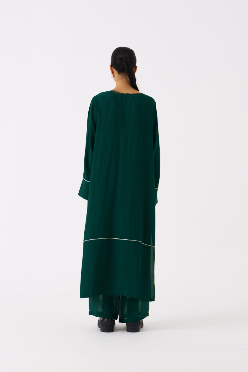 V-NECK KAFTAN- DARK GREEN bemberg by THREE in green color for women in Singapore