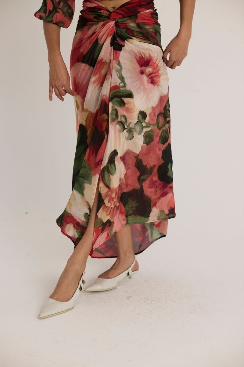 SCARLETT TIE-UP TOP & SKIRT SET mul by Yam in multi color for women in Singapore