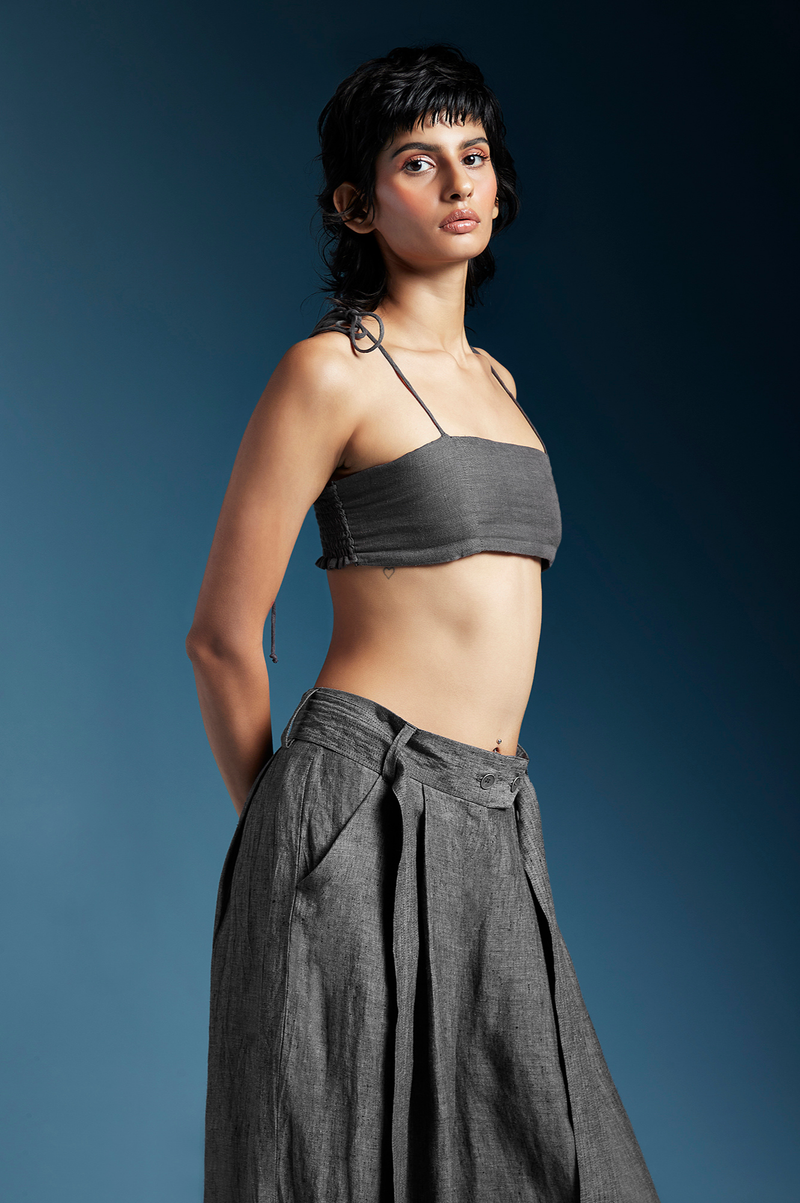 Skye Trousers in Grey-Charcoal Grey linen by Chola in grey color for women in Singapore