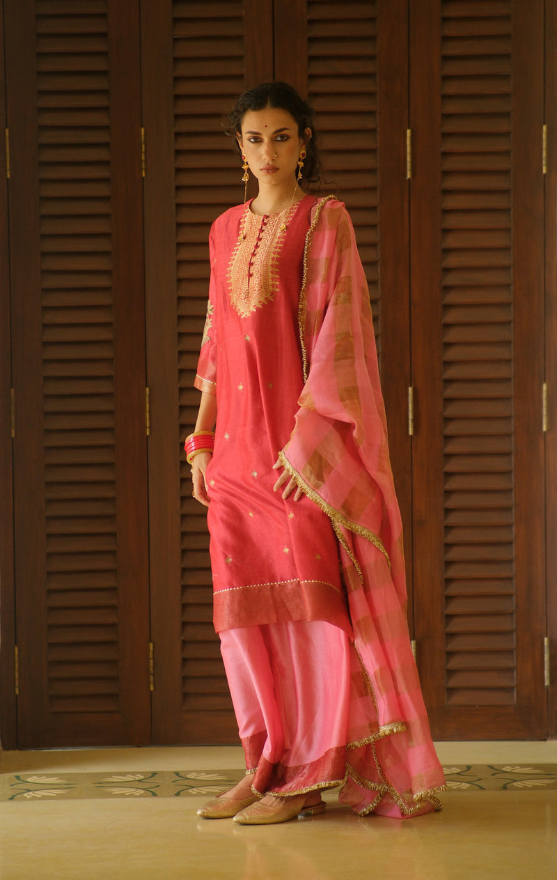 Lavanya Kurta Set chanderi silk kurta/kurta set by Myoho in red for women in Singapore
